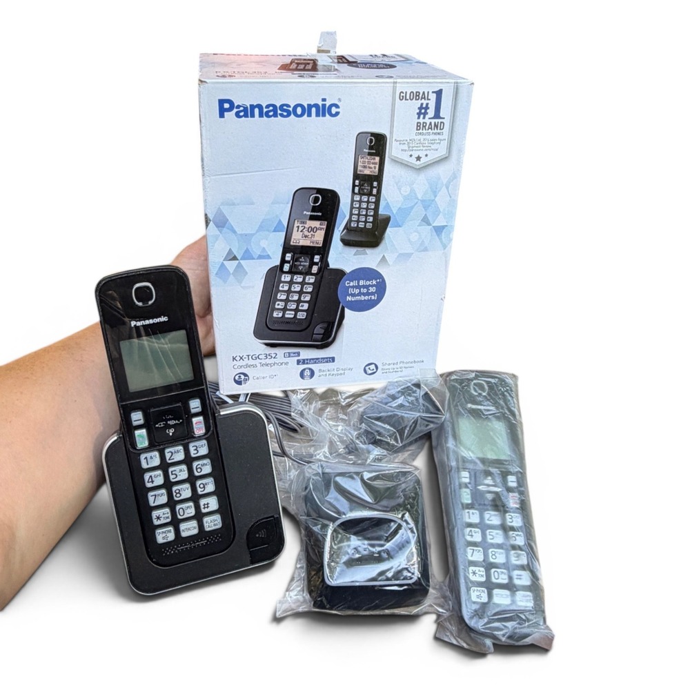 Panasonic KX-TGC352 Cordless Phone System 2 Handsets Black Home Office